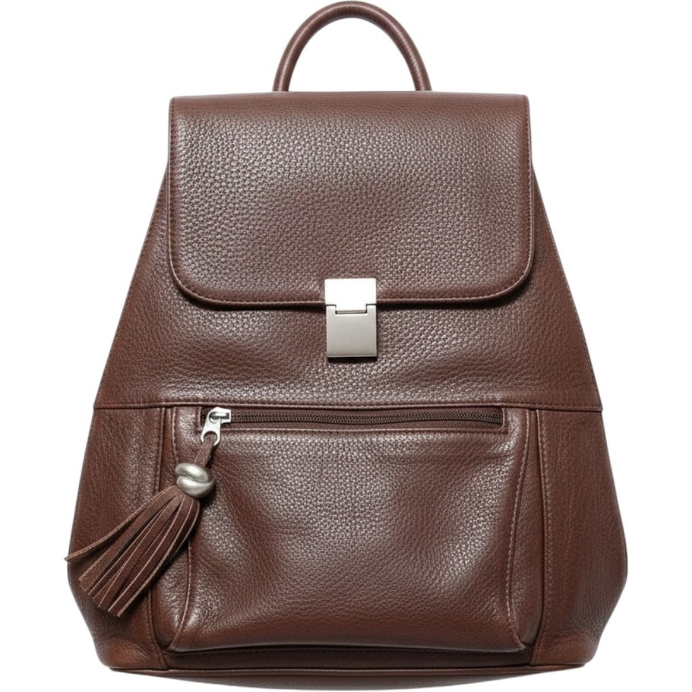 Carriage House Brown Pebbled Leather Backpack Purse Tassel SilverHardware